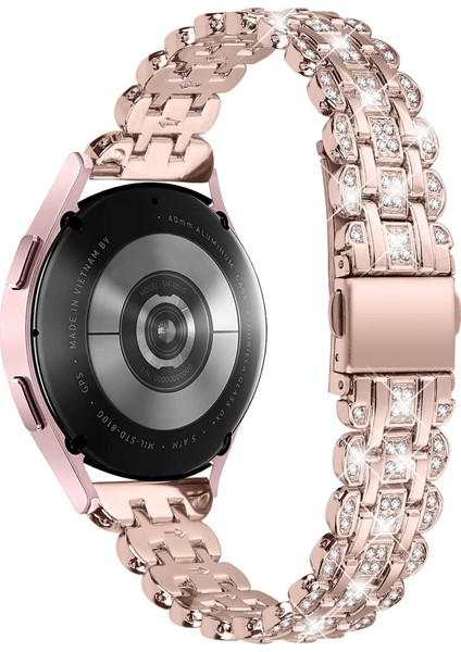 Samsung Galaxy Watch7 44MM/40MM Saat Bandı Yapay Elmas Dekorlu Akıllı Saat Kayışı - Gül Pembesi (Yurt Dışından)