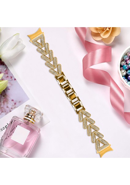 Samsung Galaxy Watch4/watch5 40MM/44MM/45MM Bükülmüş Saat Kayışı - Altın Için Konnektörlü Çinko Alaşımlı Saat Bandı Yapay Elmas Dekor (Yurt Dışından) fırsatları