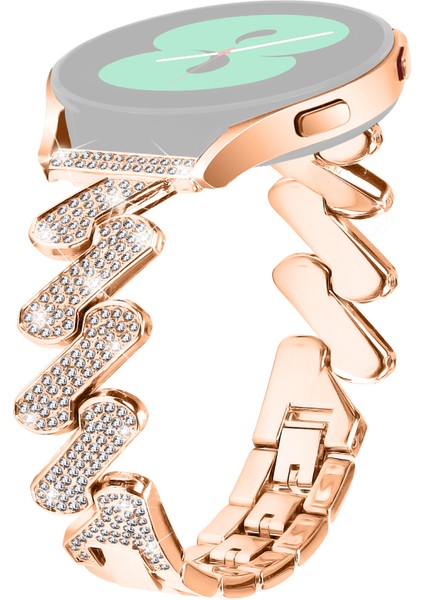 Samsung Galaxy Watch Fe 40MM Bling Rhinestone Dekorlu Saat Kayışı Sert Alaşımlı Bilezik - Gül Altın (Yurt Dışından)