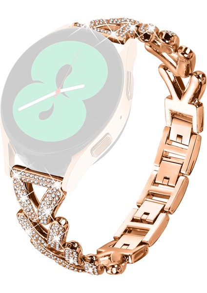 Samsung Galaxy Watch Active2 44MM/40MM Saat Kayışı Yedek Parçası Için Çinko Alaşımlı Bükülmüş Saat Kayışı Yapay Elmas Dekoru - Gül Altın (Yurt Dışından)