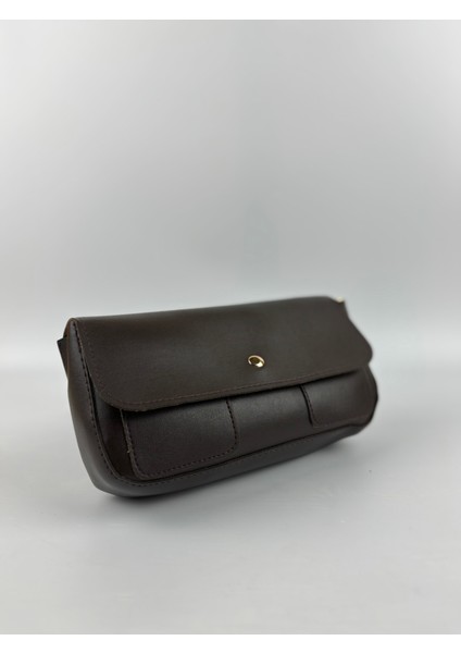 Kadın Suni Deri Kahverengi Düz Form Minimal Mini Boy El ve Omuz Çantası