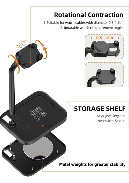 Aoduke AJZJ02S Google/huawei/garmin/samsung Saat Şarj Istasyonu Için Saat Şarj Tabanı Standı - Siyah (Yurt Dışından) fırsatları