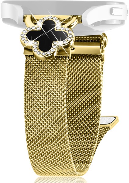 Samsung Galaxy Watch 42MM Milano Bantlı Elektroliz Kaplama Paslanmaz Çelik Saat Kayışı Yonca Dekoru, Boyut: S-Altın/siyah (Yurt Dışından)