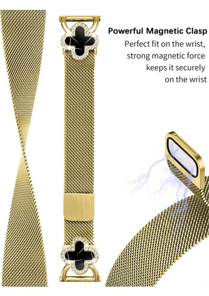 Samsung Galaxy Watch 42MM Milano Bantlı Elektroliz Kaplama Paslanmaz Çelik Saat Kayışı Yonca Dekoru, Boyut: S-Altın/siyah (Yurt Dışından) modelleri