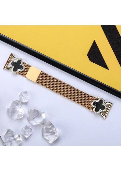 Samsung Galaxy Watch 42MM Milano Bantlı Elektroliz Kaplama Paslanmaz Çelik Saat Kayışı Yonca Dekoru, Boyut: S-Altın/siyah (Yurt Dışından) fırsatları