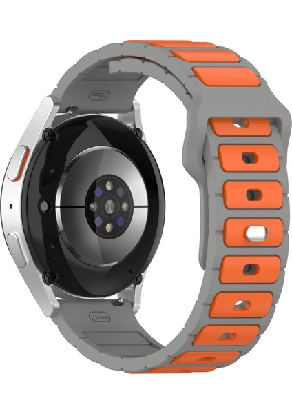 Samsung Galaxy Watch7 44MM 40MM/WATCH6 44MM 40MM/WATCH6 Classic 47MM 43MM Evrensel 20MM Çift Renkli Saat Kayışı - Gri+Turuncu Silikon Kayış (Yurt Dışından)