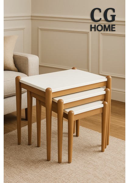 Ada Zigon Sehpa Üçlü Lüx %100 Ağaç Lake Boyalı Sehpa