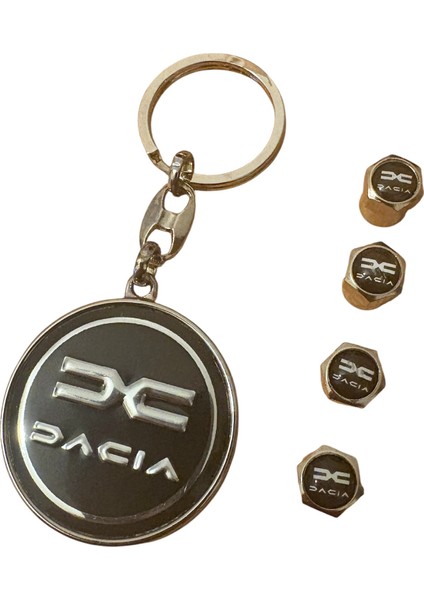 Dacia Çift Yönlü Metal Anahtarlık ve 4 Adet Alüminyum Logolu Sibop Kapak