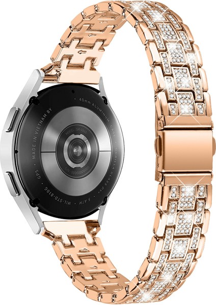 Samsung Galaxy Watch7 44MM/40MM Saat Kayışı Için Yapay Elmas Dekorlu Çift Çıtçıtlı Akıllı Saat Kayışı - Gül Altın (Yurt Dışından)