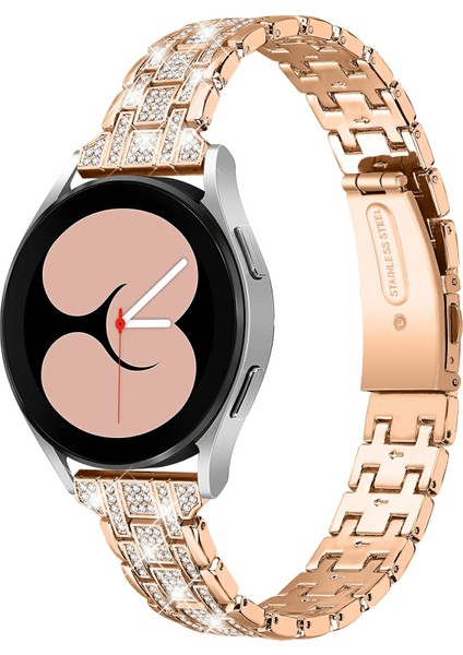 Samsung Galaxy Watch7 44MM/40MM Saat Kayışı Için Yapay Elmas Dekorlu Çift Çıtçıtlı Akıllı Saat Kayışı - Gül Altın (Yurt Dışından) modelleri