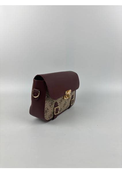 Kadın Suni Deri Kırmızı Tokalı Retro Mini Boy El ve Omuz Çantası