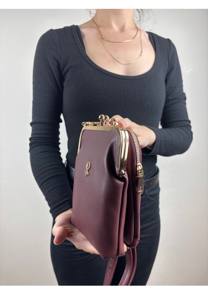 Kadın Suni Deri Bordo Metal Çerçeveli Vintage Mini Boy El Çantası indirimleri