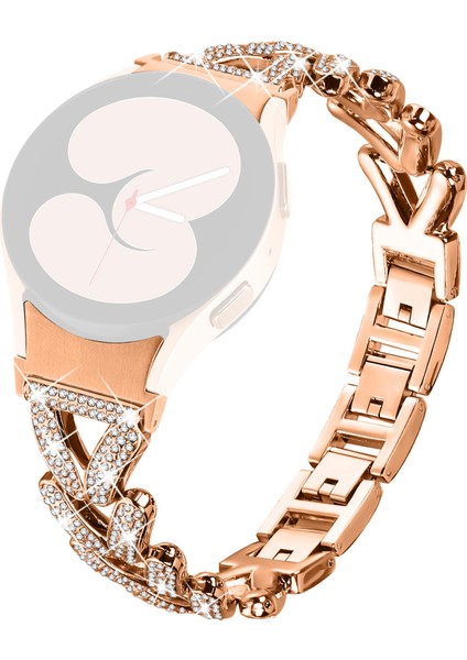 Samsung Galaxy Watch4/watch5 40MM/44MM/45MM Bükülmüş Saat Kayışı Için Çinko Alaşımlı Saat Kayışı ve Yapay Elmas Dekoru - Gül Altın (Yurt Dışından)