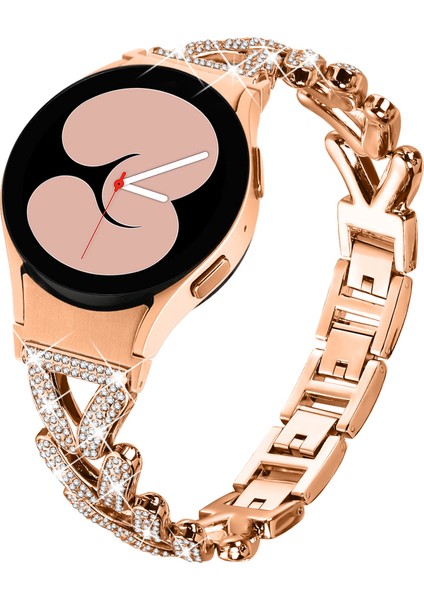 Samsung Galaxy Watch4/watch5 40MM/44MM/45MM Bükülmüş Saat Kayışı Için Çinko Alaşımlı Saat Kayışı ve Yapay Elmas Dekoru - Gül Altın (Yurt Dışından) fiyatları