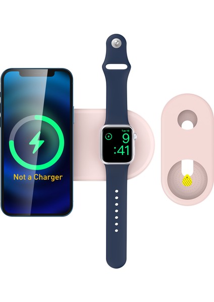Ahastyle PT135 2'si 1 Arada Akıllı Saat Cep Telefonu Şarj Cihazı Silikon Kılıf Magsafe Şarj Matı Şarj Istasyonu Koruyucusu ile Uyumlu - Pembe (Yurt Dışından)