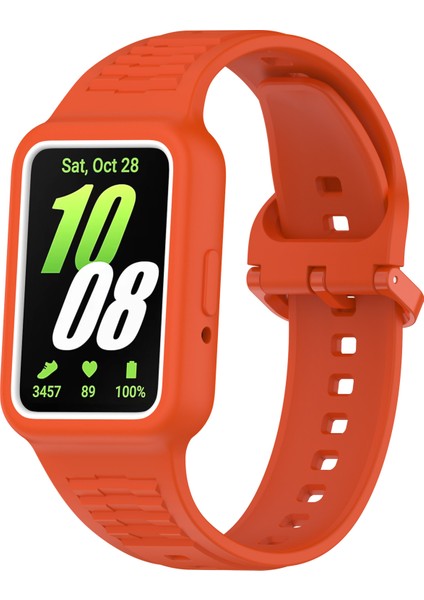 Samsung Galaxy Fit3 (SM-R390) Saat Kayışı Için Kılıflı Entegre Silikon Saat Bandı - Turuncu (Yurt Dışından)