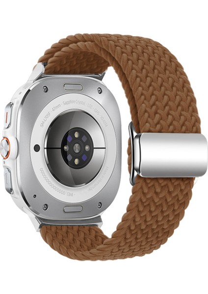 Samsung Galaxy Watch Ultra 47MM Örgülü Saat Kayışı Manyetik Bilek Kayışı - Kahverengi + Gümüş Toka (Yurt Dışından)