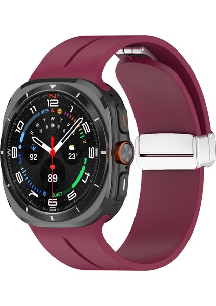 Samsung Galaxy Watch Ultra 47MM Silikon Akıllı Saat Kayışı Gümüş Manyetik Katlanır Tokalı - Şarap Kırmızısı (Yurt Dışından) modelleri