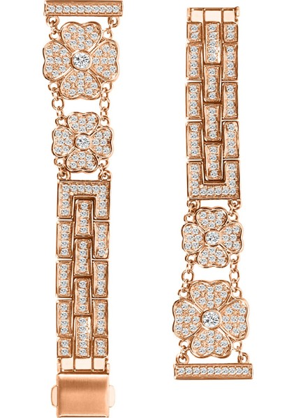 Samsung Galaxy Watch7 44MM/40MM Saat Kayışı Dört Yapraklı Yonca Yapay Elmas Dekorlu Akıllı Saat Kayışı - Gül Altın (Yurt Dışından)