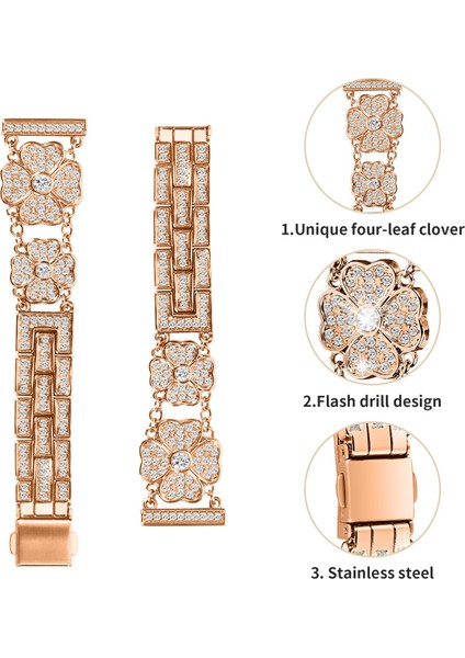 Samsung Galaxy Watch7 44MM/40MM Saat Kayışı Dört Yapraklı Yonca Yapay Elmas Dekorlu Akıllı Saat Kayışı - Gül Altın (Yurt Dışından) fırsatları