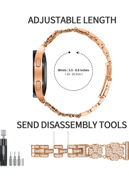 Samsung Galaxy Watch7 44MM/40MM Saat Kayışı Dört Yapraklı Yonca Yapay Elmas Dekorlu Akıllı Saat Kayışı - Gül Altın (Yurt Dışından) indirimleri