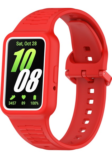 Samsung Galaxy Fit3 (SM-R390) Saat Kayışı Için Kılıflı Entegre Silikon Saat Bandı - Kırmızı (Yurt Dışından)