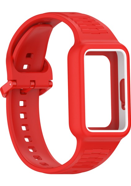 Samsung Galaxy Fit3 (SM-R390) Saat Kayışı Için Kılıflı Entegre Silikon Saat Bandı - Kırmızı (Yurt Dışından) indirimleri