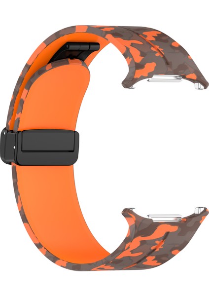 Samsung Galaxy Watch Ultra 47MM Saat Kayışı Kamuflaj Desenli Silikon Kayış ve Manyetik Toka - Turuncu (Yurt Dışından) modelleri