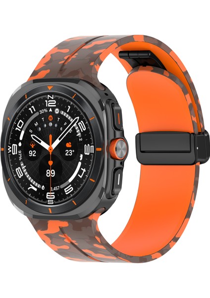 Samsung Galaxy Watch Ultra 47MM Saat Kayışı Kamuflaj Desenli Silikon Kayış ve Manyetik Toka - Turuncu (Yurt Dışından) fırsatları