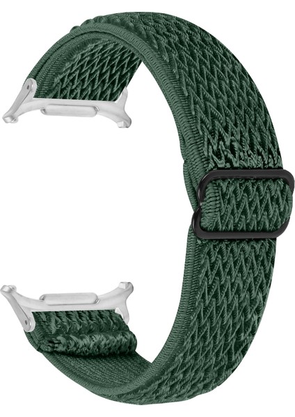 Samsung Galaxy Watch Ultra 47MM Naylon Saat Kayışı Gümüş Bağlantılı Ayarlanabilir Elastik Bilek Kayışı - Ordu Yeşili (Yurt Dışından)