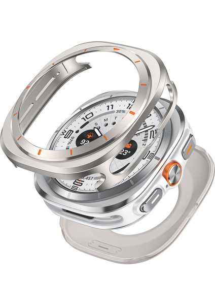 Samsung Galaxy Watch Ultra 47MM Saat Kılıfı Alüminyum Alaşım + Pc Koruyucu Kılıf - Titanyum + Turuncu (Yurt Dışından)
