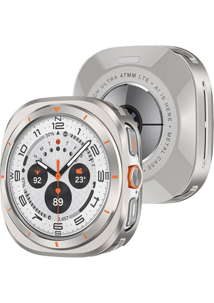 Samsung Galaxy Watch Ultra 47MM Saat Kılıfı Alüminyum Alaşım + Pc Koruyucu Kılıf - Titanyum + Turuncu (Yurt Dışından) indirimleri