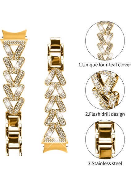 Samsung Galaxy Watch7 44MM/40MM Taşlı Dekorlu Saat Kayışı - Altın Için Hızlı Çıkarma Bağlantılı Çinko Alaşımlı Saat Kayışı (Yurt Dışından) indirimleri