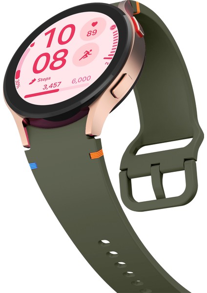 Samsung Galaxy Watch Fe/7/6/5/4 Için Dikiş Çizgili Dekorlu Saat Kayışı Yedek Silikon Kayış - Ordu Yeşili (Yurt Dışından) fırsatları