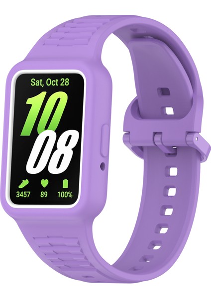 Samsung Galaxy Fit3 (SM-R390) Saat Kayışı Için Kılıflı Entegre Silikon Saat Bandı - Mor (Yurt Dışından)