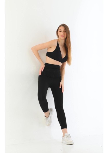 Siyah Mı 2711 Lazer Kesim Fermuarlı Uzun Tayt