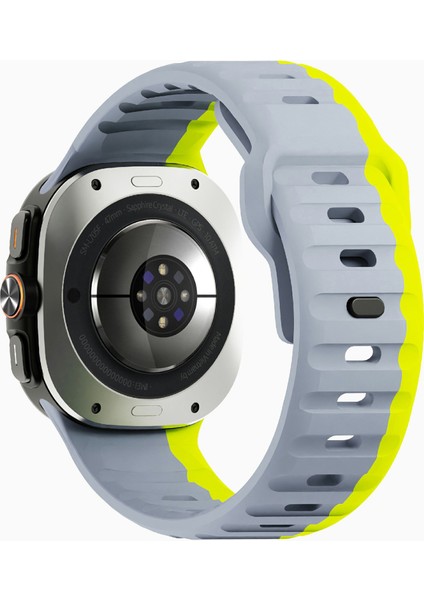 Samsung Galaxy Watch Ultra 47MM Silikon Saat Kayışı Nefes Alabilir Spor Saat Kayışı - Gri/sarıyeşil (Yurt Dışından)