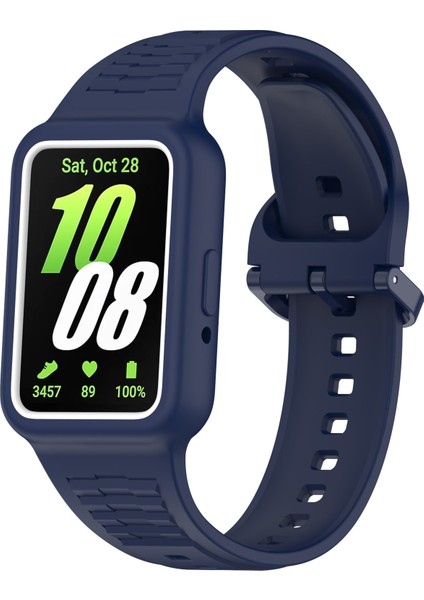 Samsung Galaxy Fit3 (SM-R390) Saat Kayışı Için Kılıflı Entegre Silikon Saat Bandı - Gece Mavisi (Yurt Dışından)