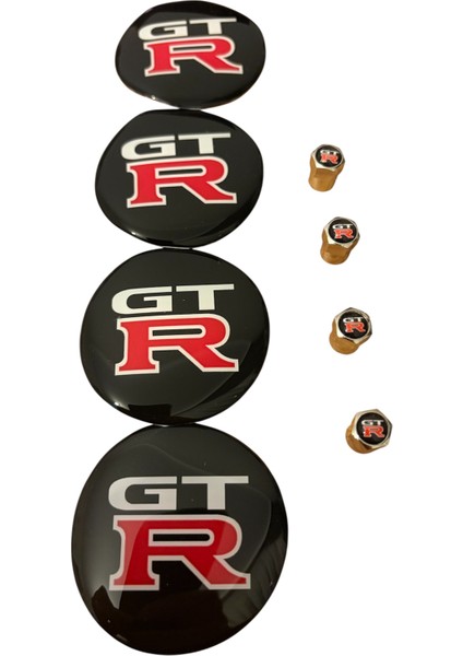 Gtr Logolu 56 mm Damla Jant Göbek Stıcker ve 4 Adet Logolu Alüminyum Sibop Kapak