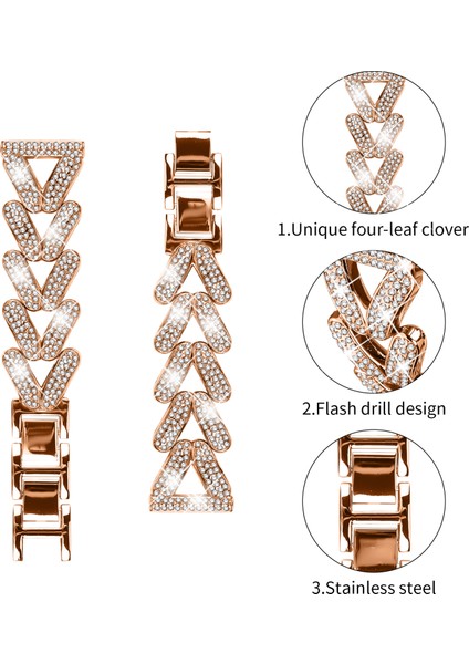 Samsung Galaxy Watch4 44MM/40MM Saat Kayışı Için Çinko Alaşımlı Bükülmüş Saat Kayışı Yapay Elmas Dekoru - Gül Altın (Yurt Dışından) modelleri