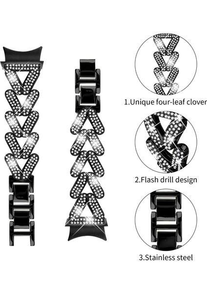 Samsung Galaxy Watch7 44MM/40MM Bükülmüş Saat Kayışı - Siyah Için Konnektörlü Çinko Alaşımlı Saat Bandı Yapay Elmas Dekor (Yurt Dışından) modelleri