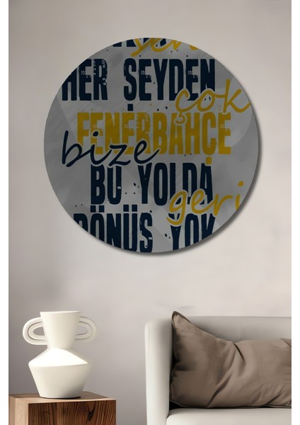 Sarı Lacivert Takım Taraftar Aşkı Ahşap Mdf Dekoratif Ev/işyeri Duvar Tablo Yuvarlak Ev/işyeri