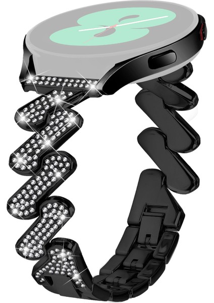 Samsung Galaxy Watch Fe 40MM Bling Rhinestone Dekorlu Saat Kayışı Sert Alaşımlı Bilezik-Siyah (Yurt Dışından)