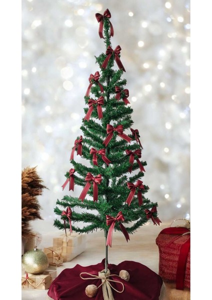 15 Adet Kırmızı Yılbaşı Çam Ağaçı Fiyonk Kurdele Yeni Yıl Noel Parti Dekorasyon Süsleri 7x7,5cm