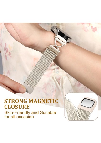 Samsung Galaxy Watch Active2 40MM/44MM Milano Bantlı Elektroliz Kaplama Paslanmaz Çelik Manyetik Saat Kayışı ve x Şeklinde Bağlantı Parçası - Starlight (Yurt Dışından) modelleri