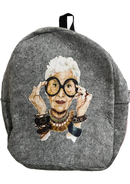 Baskılı Keçe Sırt Çantası Gri