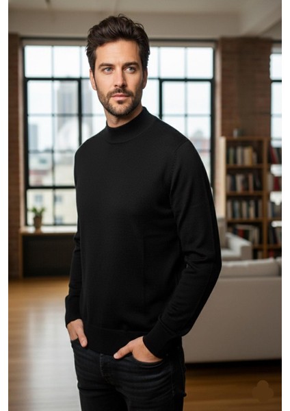 Erkek Ince Yün Triko Örgü Regular Kalıp Baba Yarım Balıkçı Yaka Boğazlı Kazak Bluz 5140 fiyatları