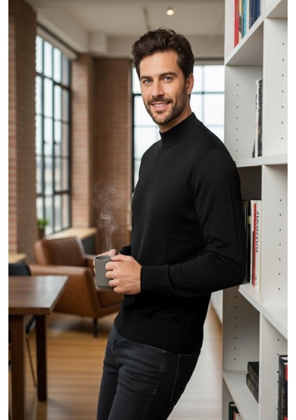 Erkek Ince Yün Triko Örgü Regular Kalıp Baba Yarım Balıkçı Yaka Boğazlı Kazak Bluz 5140 modelleri