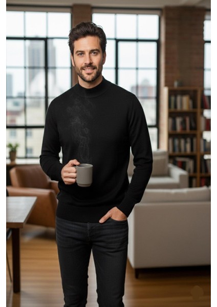 Erkek Ince Yün Triko Örgü Regular Kalıp Baba Yarım Balıkçı Yaka Boğazlı Kazak Bluz 5140 fırsatları