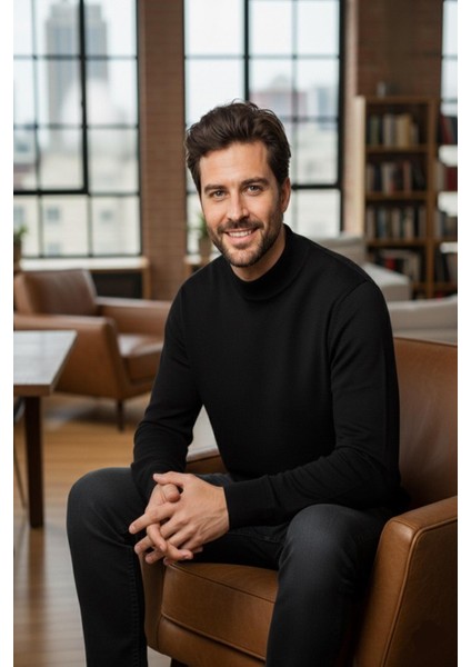 Erkek Ince Yün Triko Örgü Regular Kalıp Baba Yarım Balıkçı Yaka Boğazlı Kazak Bluz 5140 indirimleri